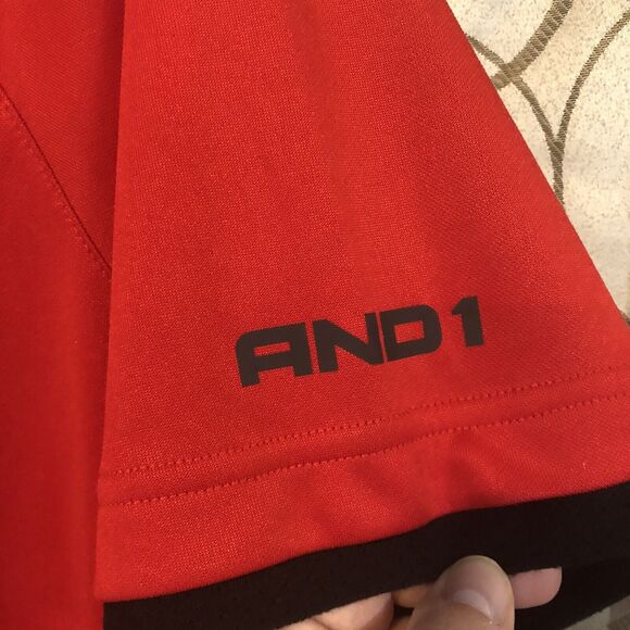 AND1 Men's Medium Red Black Basketball T-Shirt Tee Athletic Performance Raglan - Picture 4 of 8